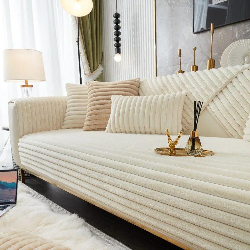 Super Soft Rabbit Plush Quilted Sofa Towel Winter Warm Thick Plush Couch Cover L-shaped Sectional Anti-slip Sofa Cover