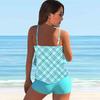Women's Swimwear Tankini 2 Piece Swimsuit Blue Grid Lines Print Vacation Bathing Suits