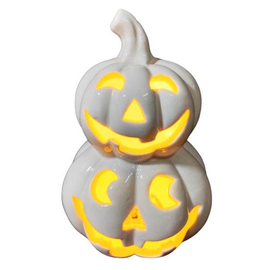 Light Up Halloween Decoration Ceramic Carved Pumpkin Skull Bat Figurine