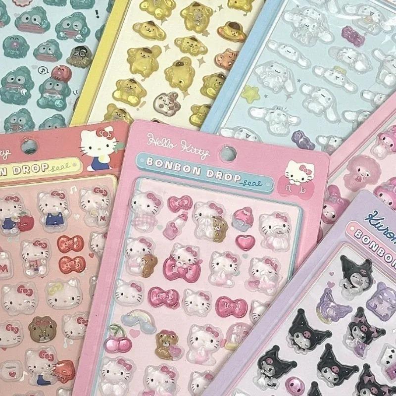 Кавайные Sanrio Hello Kitty DIY 3D Рельефные Декоративные Наклейки Милые Мультяшные Kuromi Cinnamoroll Чехол для Телефона Креативное Украшение Подарки