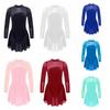 Children Girls Shiny Rhinestones Mesh Keyhole Back Figure Ice Skating Dress Long Sleeves Roller Skating Ballet Dance Leotard Dress