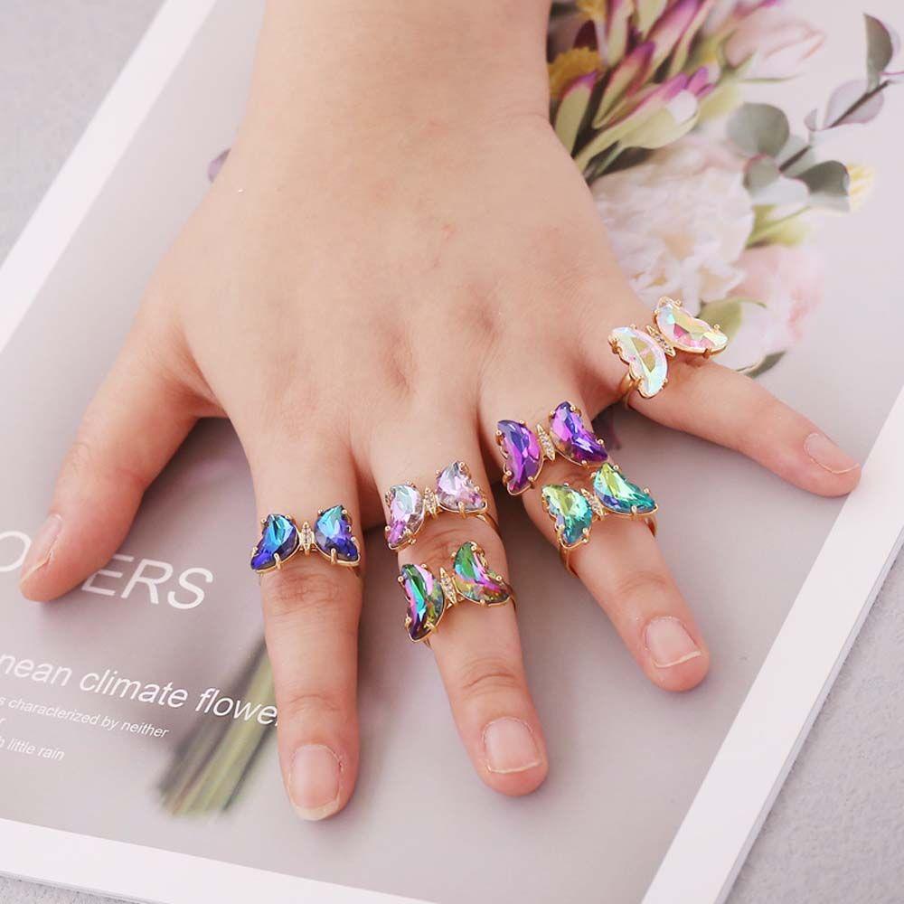 Personality Women Girls Korean Butterfly Open Ring Crystal Fashion Jewelry Finger Rings
