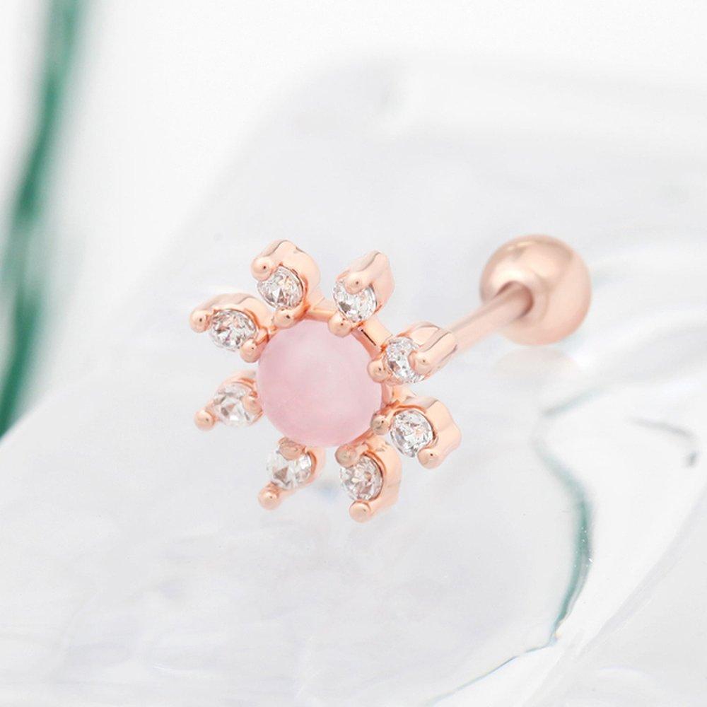 Rose Coral 14K Rose Gold Pin Gold Needle Flower Stone Piercing Jk355