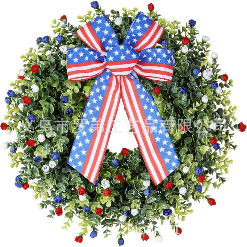 4th Of July Wreath Door Hanging Decoration With USA Flag Patriotic Party Home Outdoor Festive Display