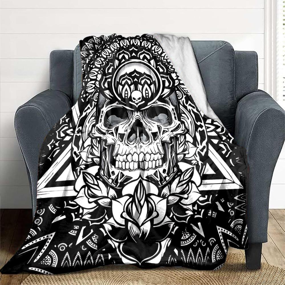 1PC Skull Mandala Art Blanket, Throw For Sofa, Bed, Travel, Camping, Livingroom, And Bed, Printing Blanket With Soft And Warm Fabric yy250918175