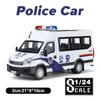 Металлические машинки, игрушки, масштаб 1/24, полицейская машина IVECO, литая модель автомобиля из сплава, подарок для мальчиков, детей, игрушечные машинки со звуком и светом