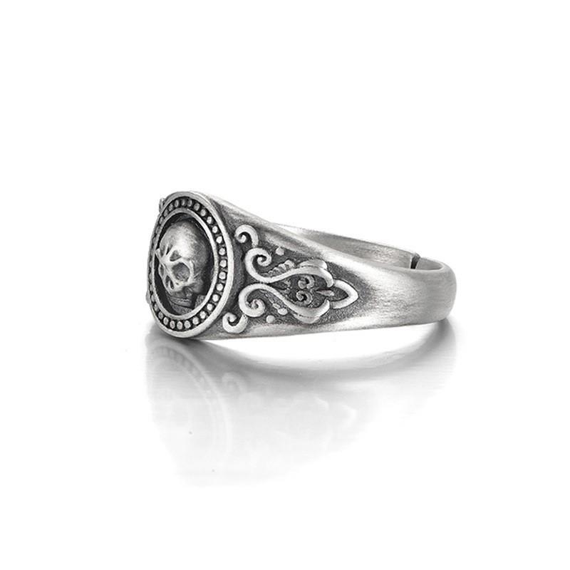 Adjustable Skull Ring Men Women Sterling Gothic Vintage Punk Statement Finger