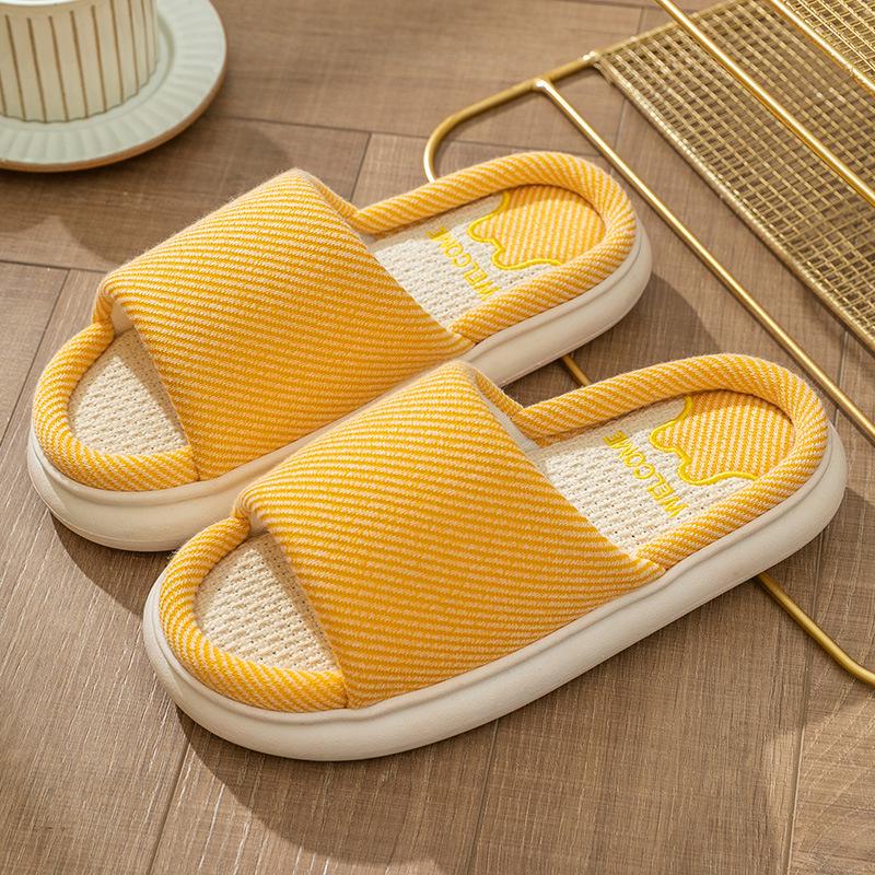 Linen Slippers with Thick Sole for Men & Women - All-Season, Non-Slip, Silent Indoor Sandals