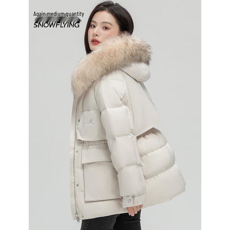 Xuezhongfei 2025 Women's Loose Short Down Jacket with Raccoon Fur Collar