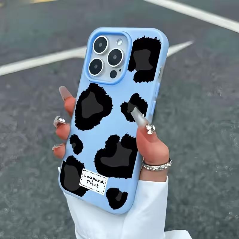 Простой Черный Чехол-Жвачка с Леопардовым Принтом для iPhone 17 AIR 16 15 14 13 12 11 PRO MAX PLUS Y2K Ударопрочный Силиконовый Чехол