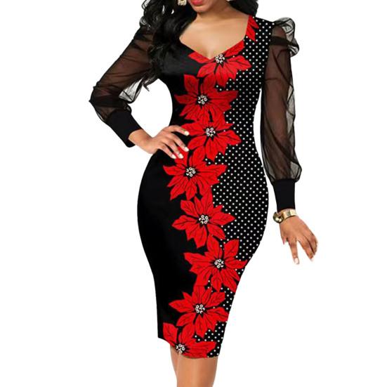 Популярное платье на бедрах с высокой талией и эластичными манжетами, офисное кружевное облегающее платье миди с принтом, уличная одежда