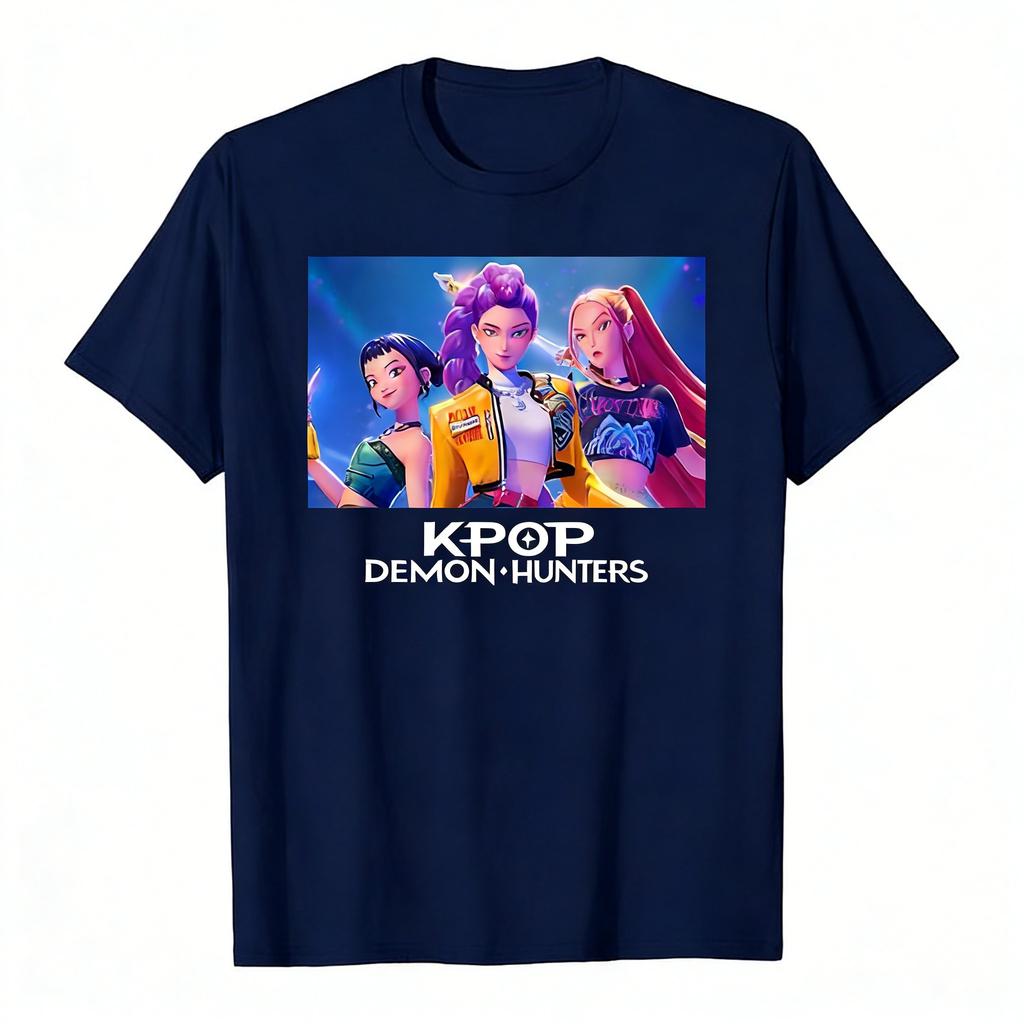 Kpop Охотники на демонов Аниме Графическая футболка Женская Мужская Футболка с коротким рукавом 2026 Лето Уличная одежда Принт с корейской женской группой Модные Топы