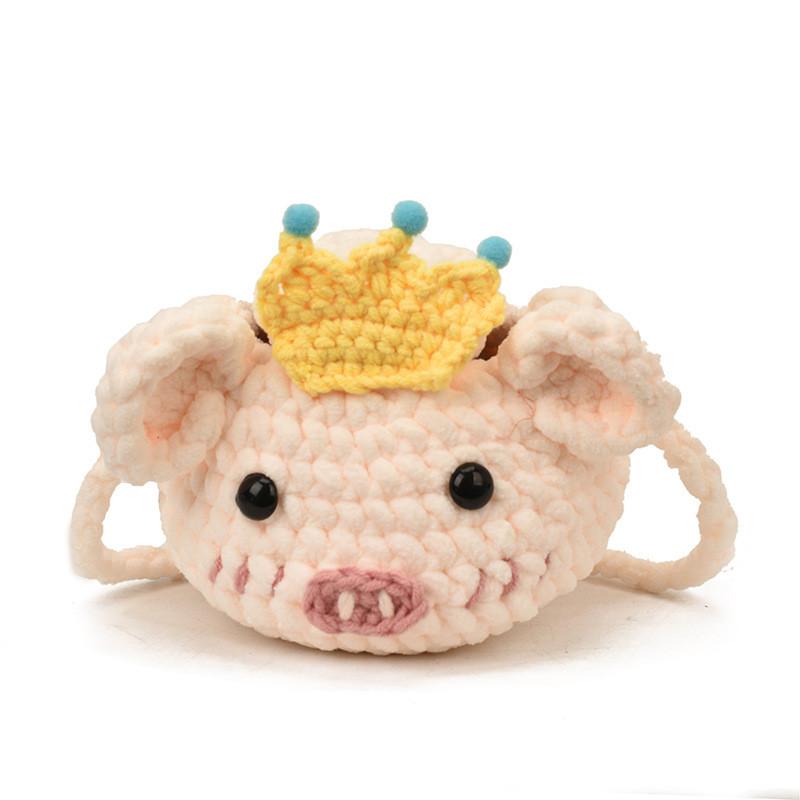 Cute Pig Knit Tote Bag With Canvas And Seaming Details For Urban Streetwear Style