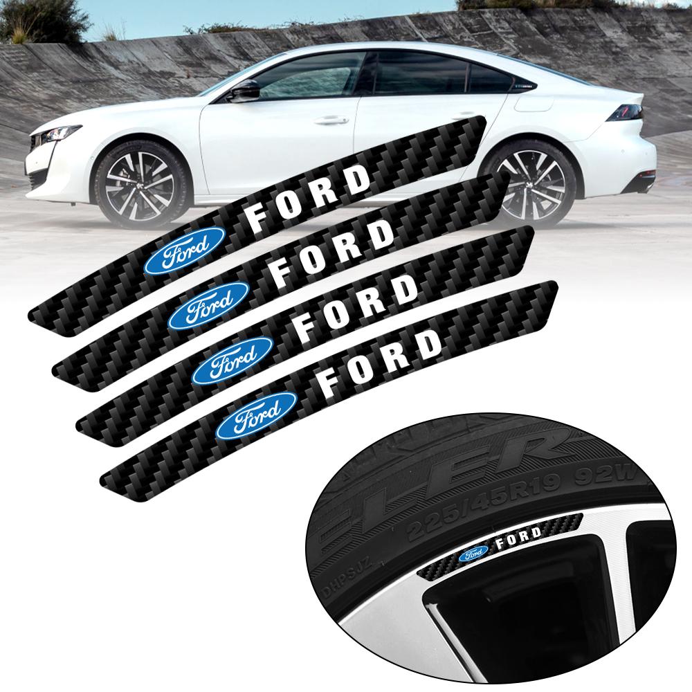 4pcs Carbon Fiber Car Tire Wheel Rims Sticker Decoration Auto Accessories For Ford Focus Mustang Mk3 Party Ranger Mondeo Mk4 ST