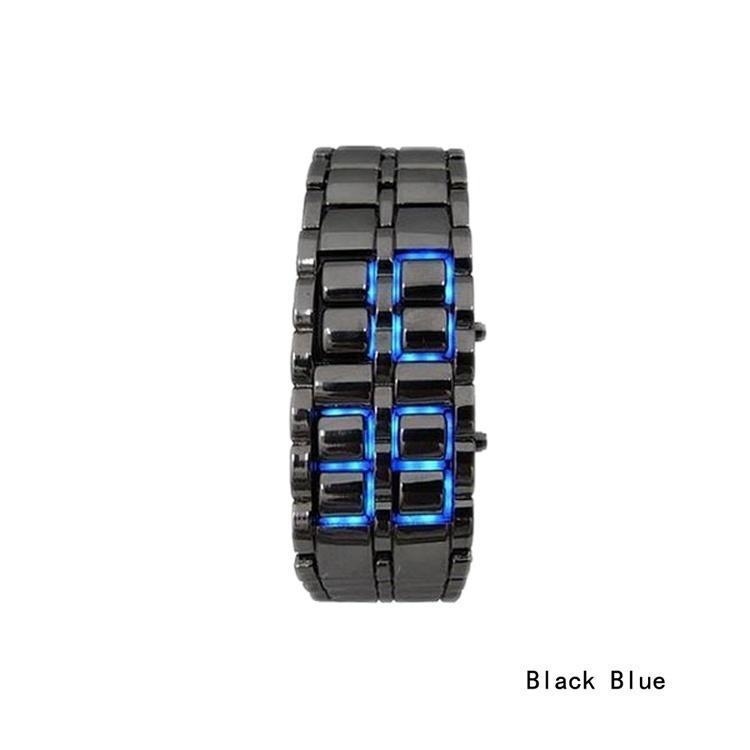 Светодиодные цифровые металлические часы в стиле лавы, железный черный браслет, вдохновленные часами