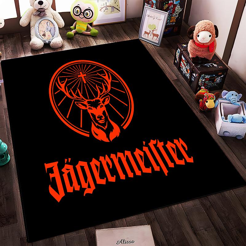 "Orange Stag Logo with Cross Design Rug, Non-slip rug suitable for living room and bedroom sofas."