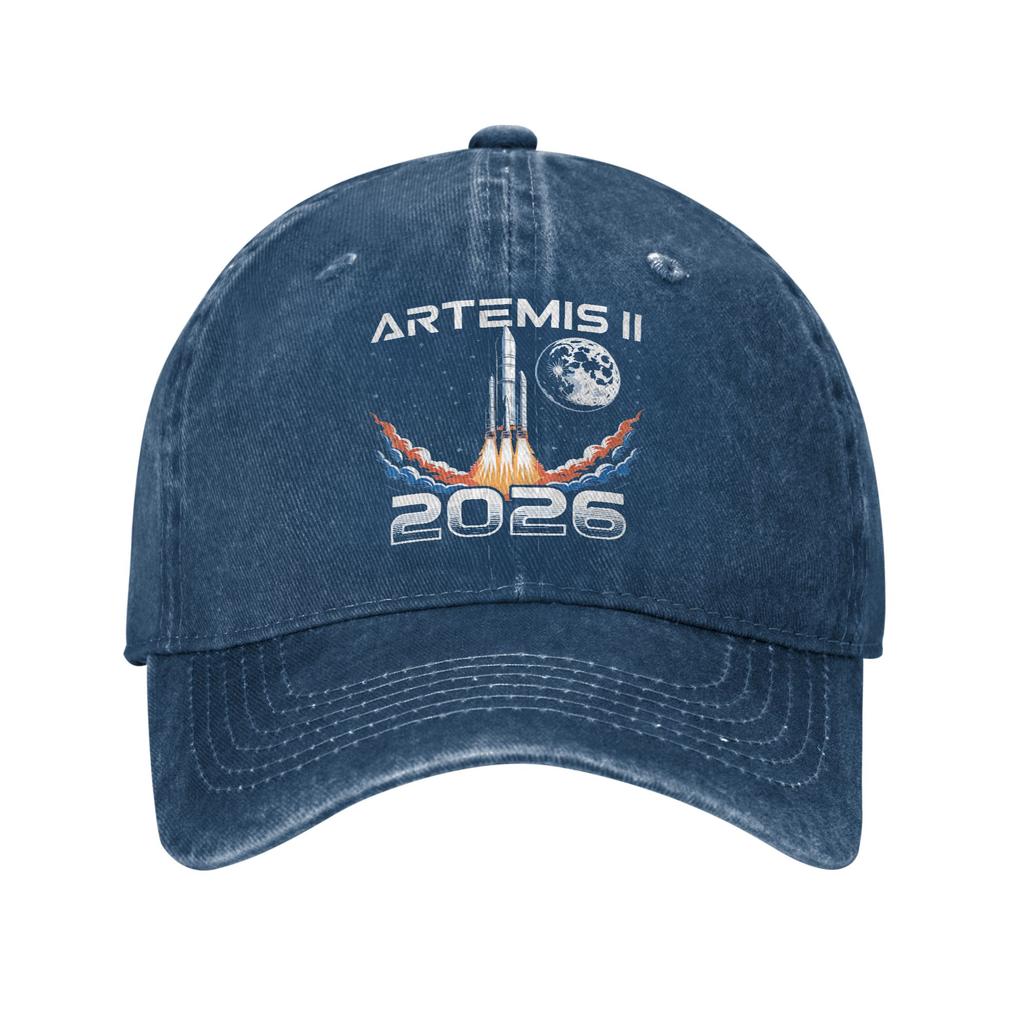Кепка Artemis II Запуск на Луну Унисекс Стиль Потертый Деним Snapback Шляпа Космические Уличные Тренировки Мягкая Шляпа