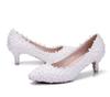 Fashion Wedding Pumps Flower Pearl Pointed Toe Shallow PU 5CM Thin High Heels Princess Pointed Toe Platform Heels Women Shoe