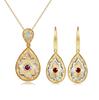 Italian Vintage Handmade Ruby Pendant & Red Diamond Earrings Necklace Set for Women