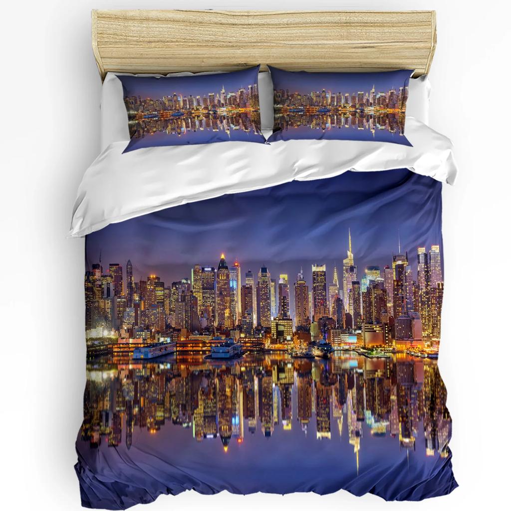 Комплект постельного белья Urban из 3 предметов с изображением заката на Манхэттене и горизонта Нью-Йорка, пододеяльник, комплект постельного белья, пододеяльник, наволочка, чехол