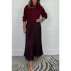 Women's Plus Size Autumn Solid Color Knitted Long Sleeve Patchwork Pleated Dress