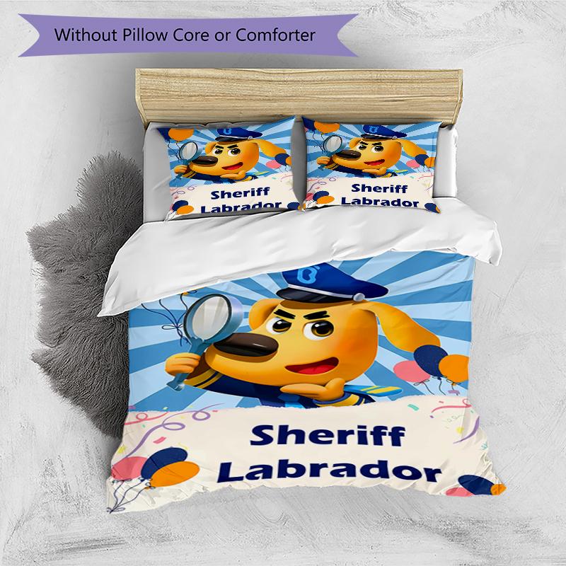 3pcs Sheriff Labrador2 Design Cover Set - HD Printed Bedding with 1 Cover and 2 Pillowcases - Perfect for Home and Dorm Decor