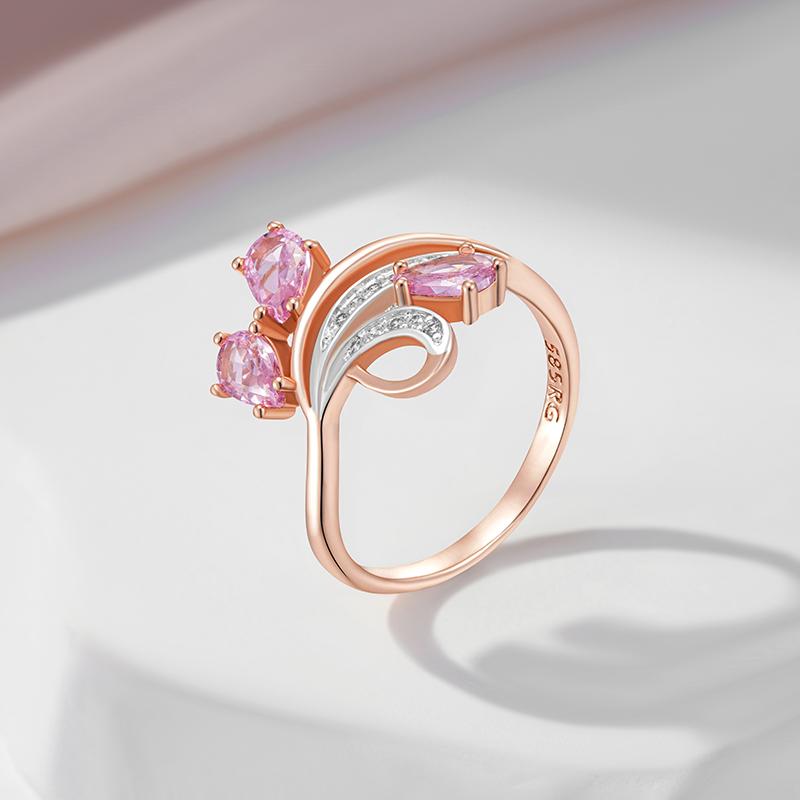 Кольцо из розового золота и серебра двухцветное для женщин с розовым цирконием, цветочный дизайн, двойное гальваническое покрытие, роскошный подарок на ювелирные изделия