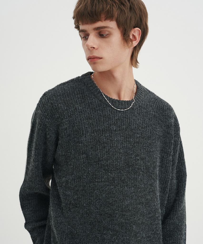 BLOND9 Crew Neck Rib Knit Sweater_Charcoal (Type B)