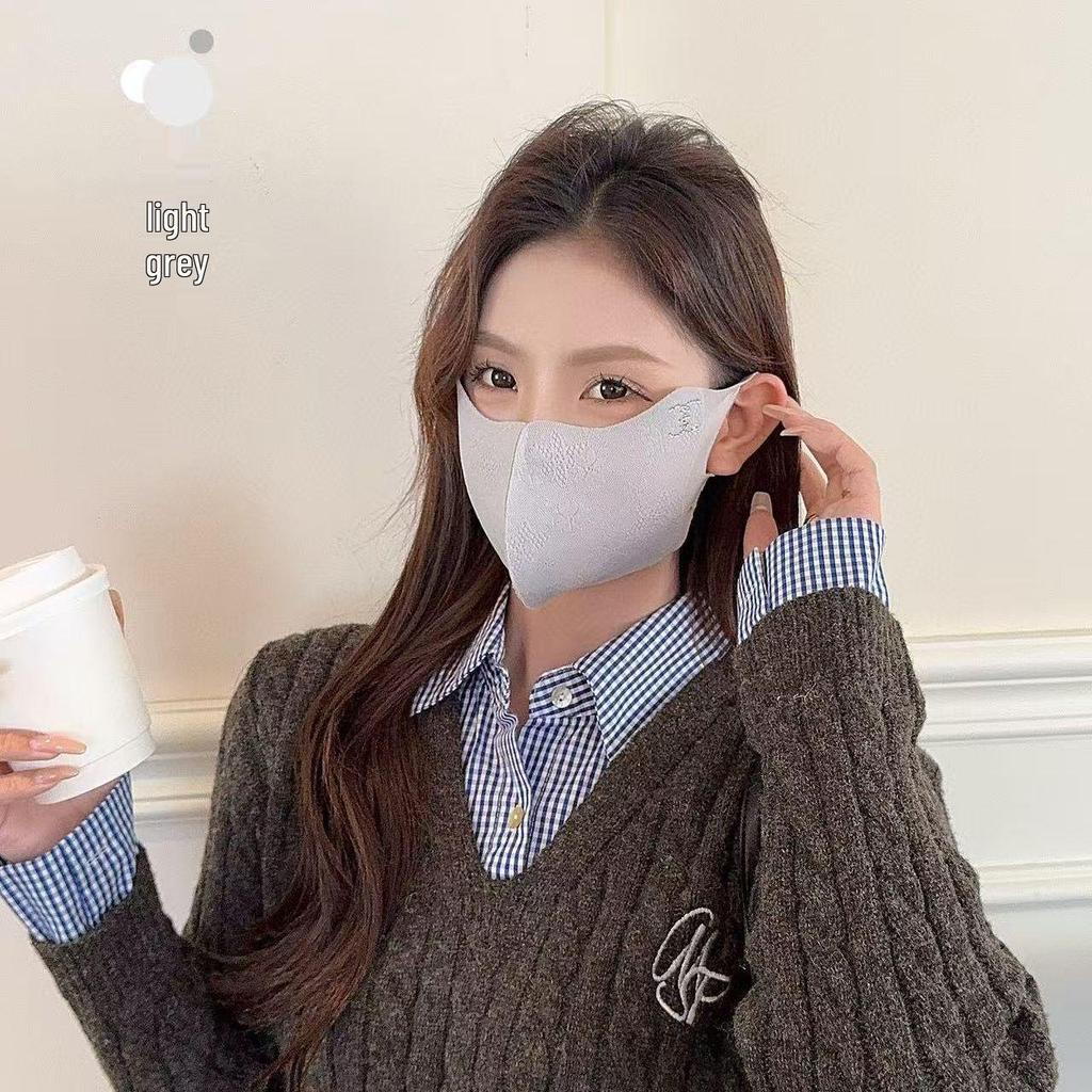 High-Quality Lace Winter Mask: UV Protection, Eye Corner Shield, Rhinestone Detail, Thick, Three-Dimensional, Warm, Perfect for Cold Weather.