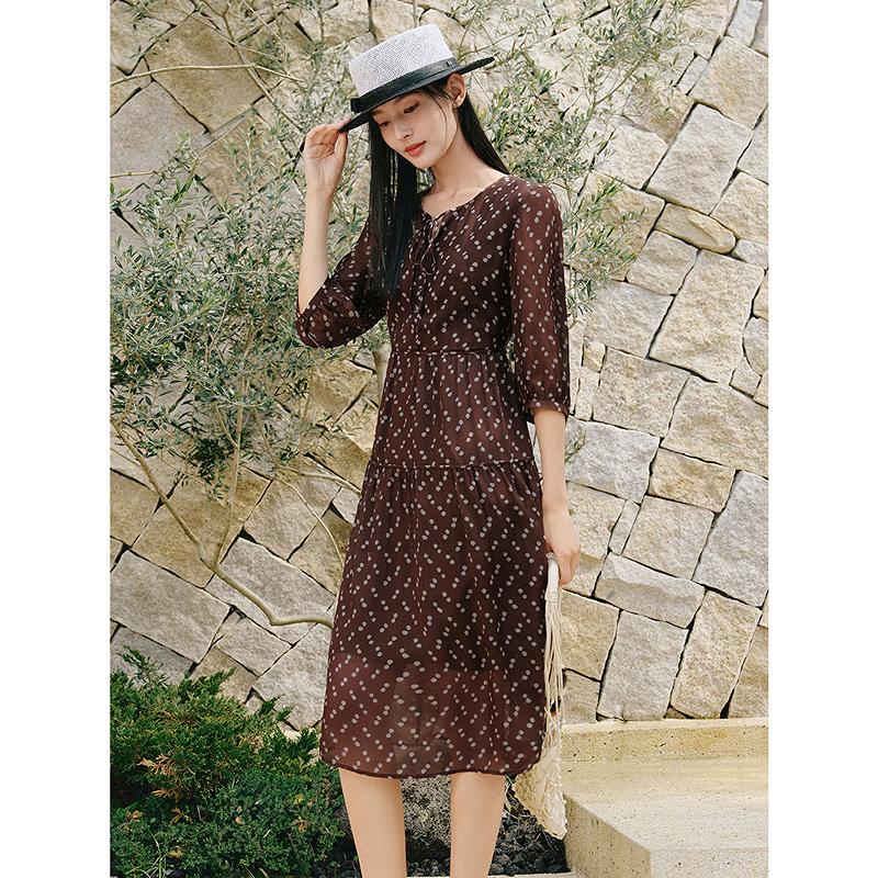 Jiuzi Anna Kou Lady Art Style Reduced Age Silk Printed A-Type Dress
