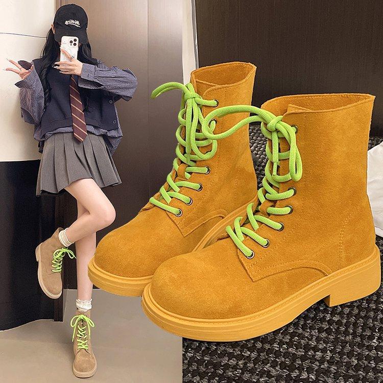 Leather Platform Heightening Martin Boots Women's Summer Thin 2025 New British Style Tooling Boots Outdoor Hiking Shoes
