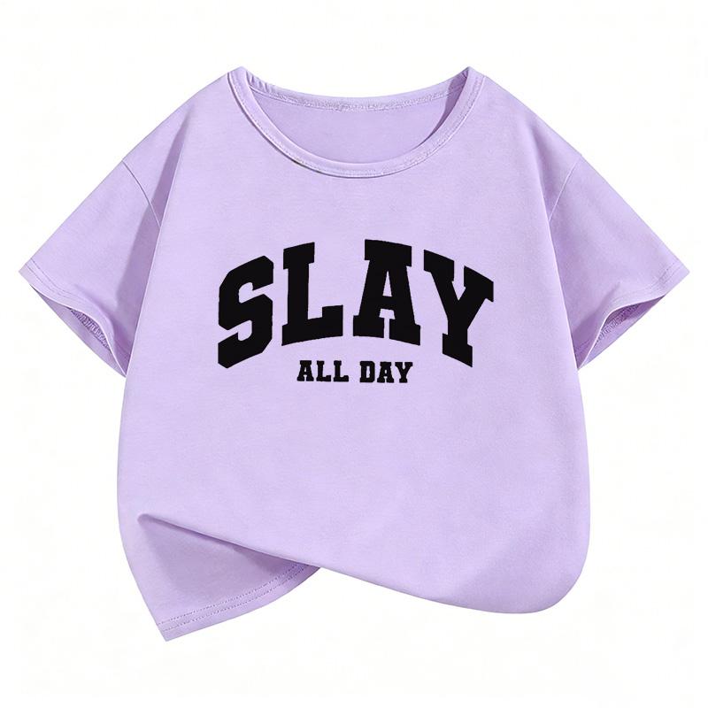 Fashion Slay All Day Letter Printed T Shirts Short Sleeve Kids Childrens Tshirt Boys Girls Summer Spring Casual Top Tee Shirt