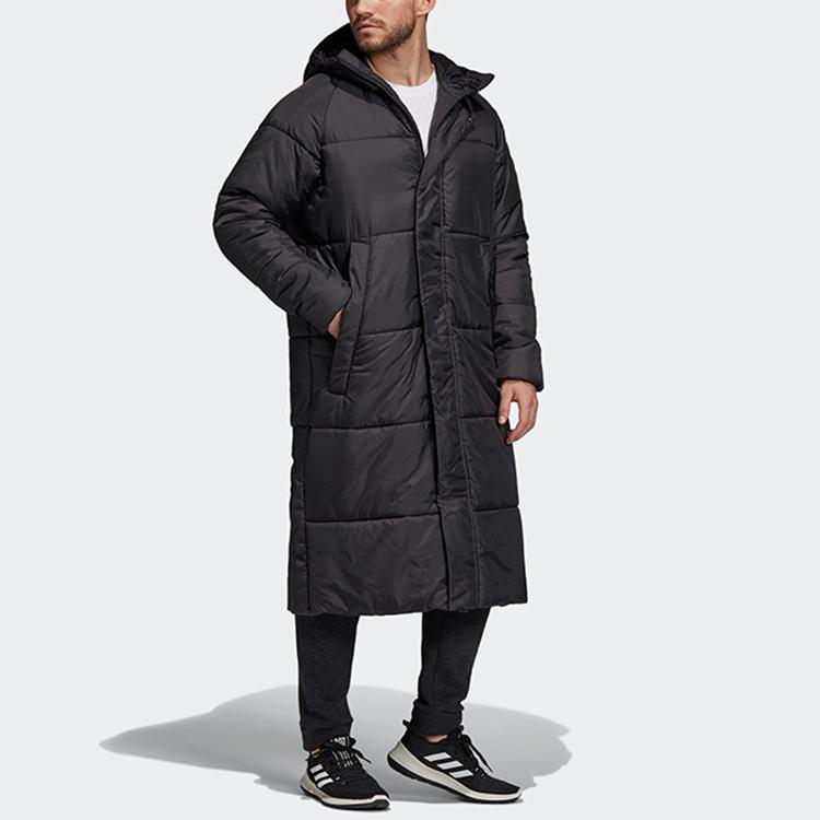adidas Длинная утепленная куртка с капюшоном, ветрозащитная, теплая, стандартного кроя, унисекс, черная DZ1436