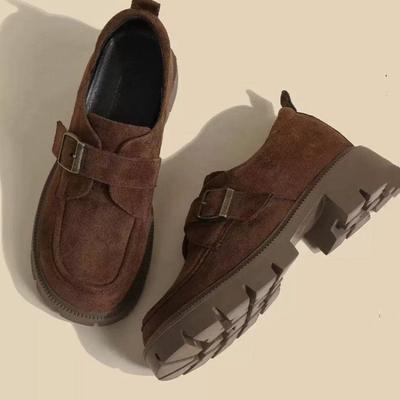 Женские лоферы на флисовой подкладке 2025 Зима Новые на толстой подошве замшевые туфли-одинарки со скрытым внутренним увеличением высоты для женщин