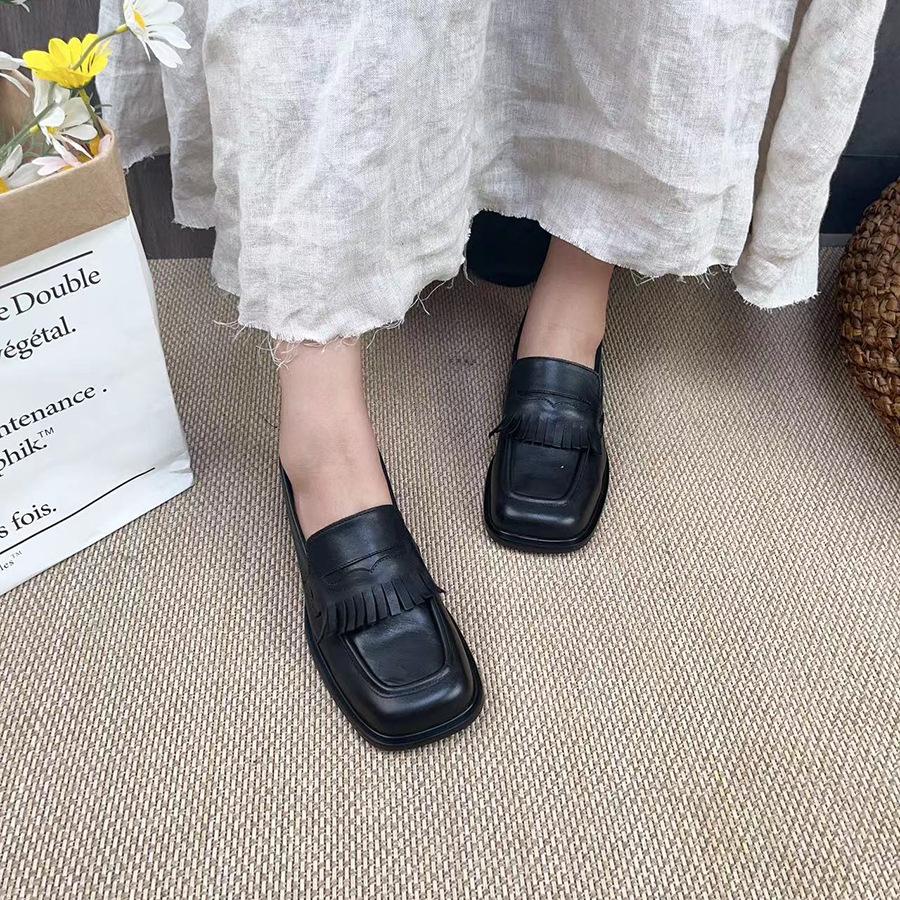 Johnature Женские туфли-лодочки из натуральной кожи, удобные туфли без шнуровки на низком каблуке с мягкой подошвой в стиле ретро и квадратным носком