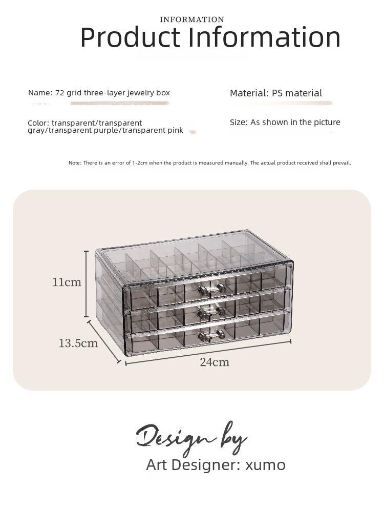 Прозрачная многослойная шкатулка для хранения украшений с ящиками для колец, сережек, ожерелий и браслетов