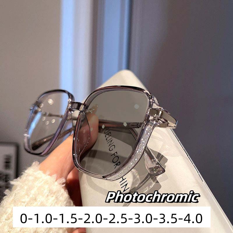 Высококачественные синие фотохромные очки для близорукости, изменяющие цвет очки для близорукости на открытом воздухе, женские очки с бриллиантовыми гвоздиками