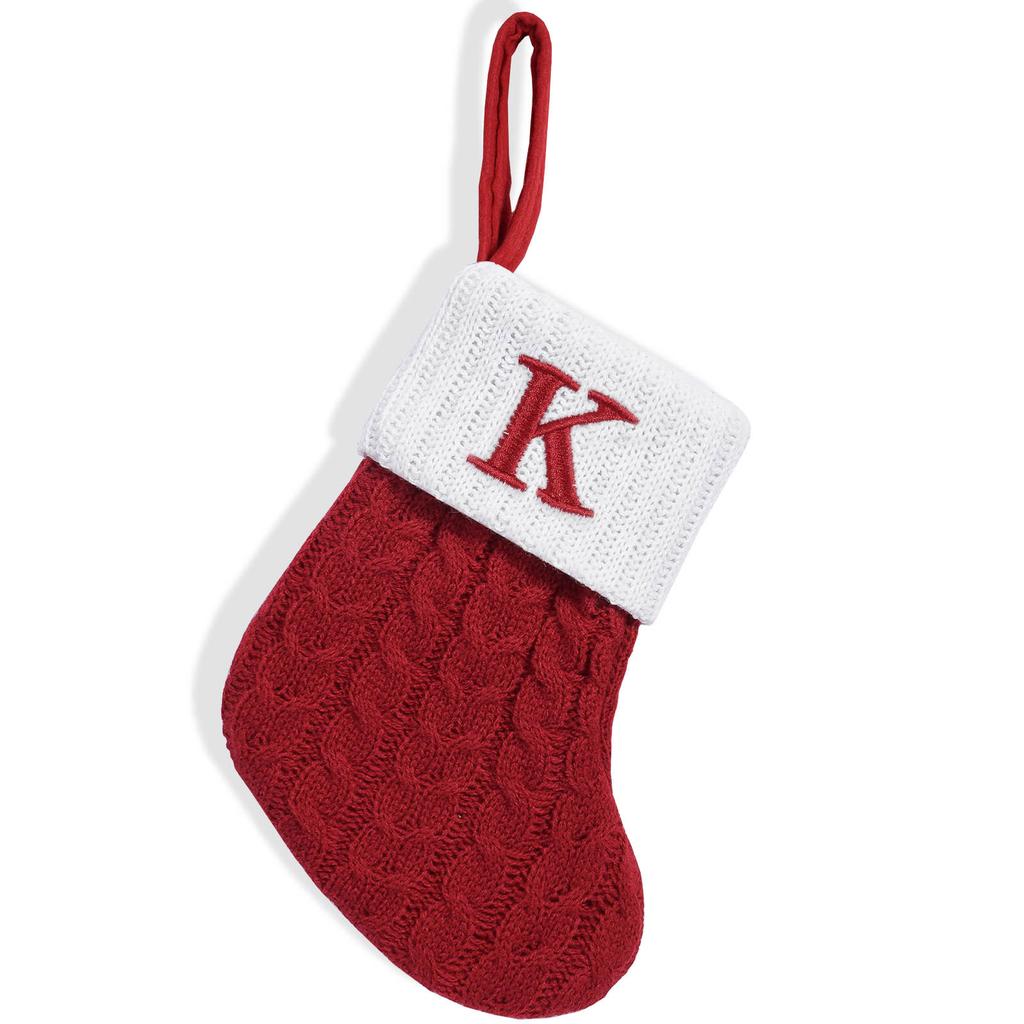 Christmas Stockings with Initials Small Embroidered Letter Knit Stocking Decorations for Family Holiday Tree Fireplace