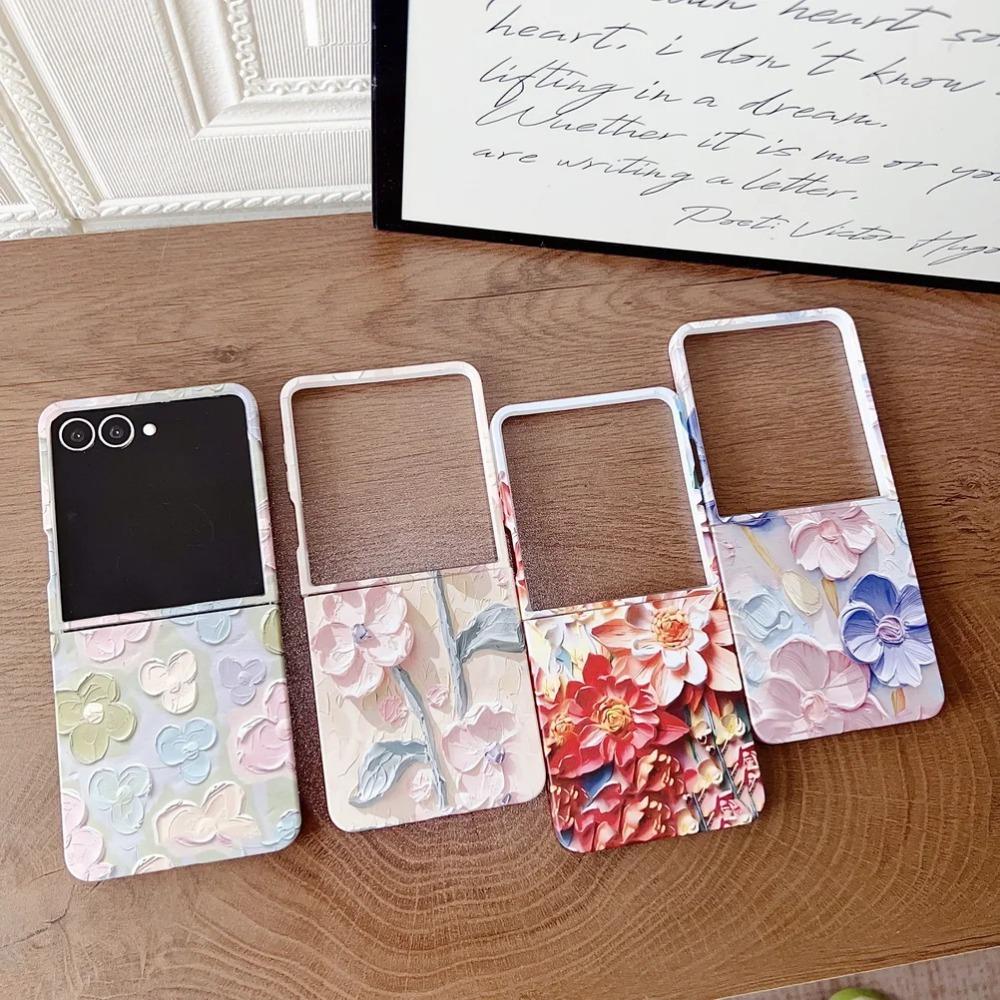 3D Красочный Тисненый Эффект Акварельный Цветок Чехол для Телефона для Samsung Z Flip 7 FE 6 Ударопрочный Тонкий Защита Камеры Задняя Крышка