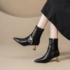 Модные Элегантные Современные Ботинки Женские 2024 Ботильоны Женские Металлическая Декорация Обувь с Острым Носком Женские Тонкие Каблуки Обувь на Боковой Молнии Женская