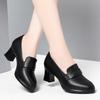 Женские туфли на высоком каблуке, новые черные туфли для работы на весну и осень, не утомляют, кожаные туфли на толстом каблуке для офиса, туфли на низком ходу
