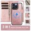 2-in-1 Magnetic Detachable Wallet Case for iPhone 15/15 Pro/15 Pro Max/15 Plus - PU Leather, Card Slots, MagSafe Charging, 360° Protection & Kickstand