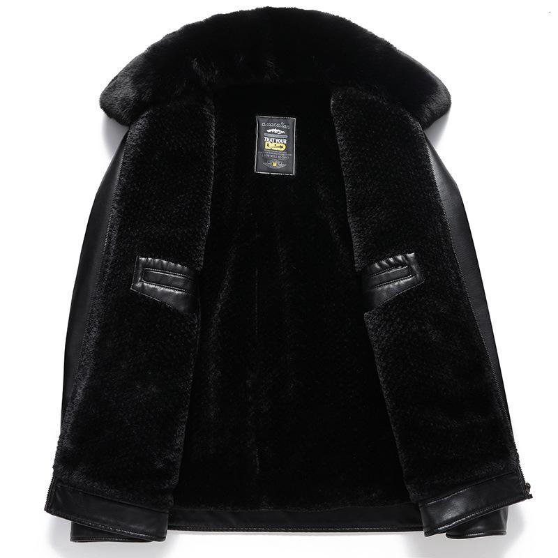 Кожаная куртка мужская флисовая утолщенная кожаная куртка деловая повседневная меховая интегрированная куртка для папы зимняя куртка