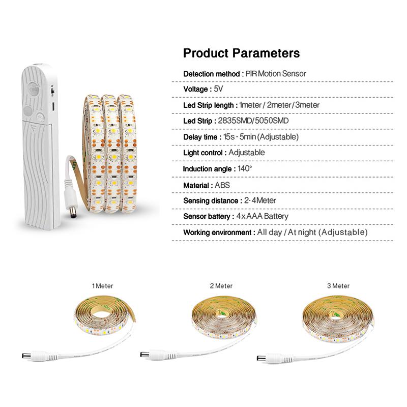 Led Light Strip PIR Motion Sensor Induction Led Strip Battery 60leds/m 2835smd Under Bed Lamp For Closet Wardrobe Cabinet Stairs
