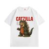 Catzilla Забавная кошачья мемная графическая футболка Харадзюку японский стиль футболка с коротким рукавом модная мультяшная футболка оверсайз унисекс