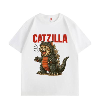 Catzilla Забавная кошачья мемная графическая футболка Харадзюку японский стиль футболка с коротким рукавом модная мультяшная футболка оверсайз унисекс