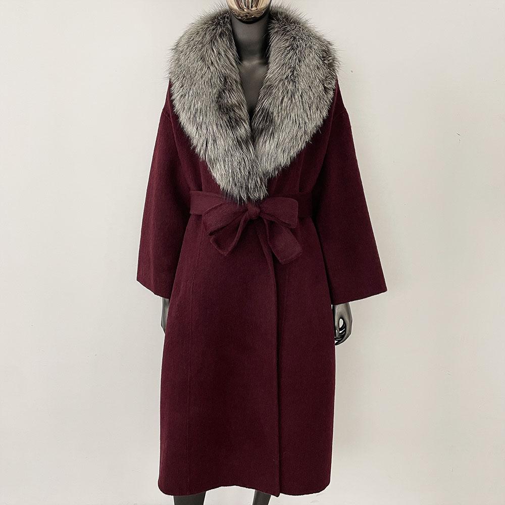 OFTBUY Натуральная шуба 2024 года, женская верхняя одежда больших размеров, зимняя женская куртка с воротником из натурального меха лисы и капюшоном, пальто из кашемировой шерсти