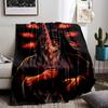 Anime Style Warrior Holding Sword with Red Eye Design on Black blanket  blanket, suitable for use in the bedroom, living room, on the sofa