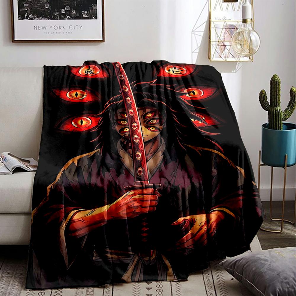 Anime Style Warrior Holding Sword with Red Eye Design on Black blanket blanket, suitable for use in the bedroom, living room, on the sofa