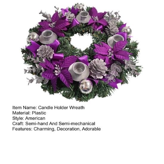 13" Purple Ribbon Christmas Advent Wreath 4 Advent Candles Holder Christmas Centerpiece with Bow Artificial Pine Cones